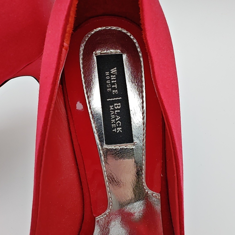 White House Black Market Ray Red Peep Toe Satin Heels Pumps Womens 7.5 M - Picture 5 of 10